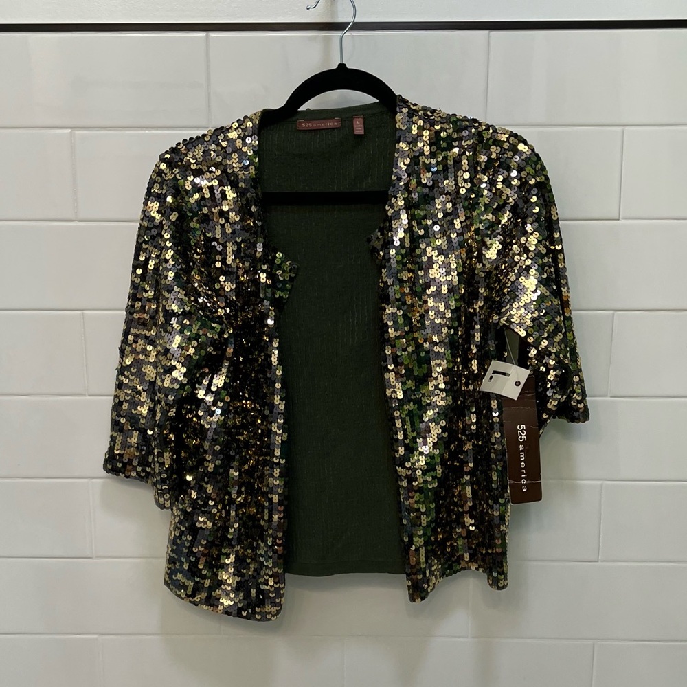 525 America Sequin open style cardigan with Green and Gold